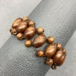 Wood Wooden Bead Bracelet As Is Stretch Oval Round Retro BoHo Hippie Soft Girl